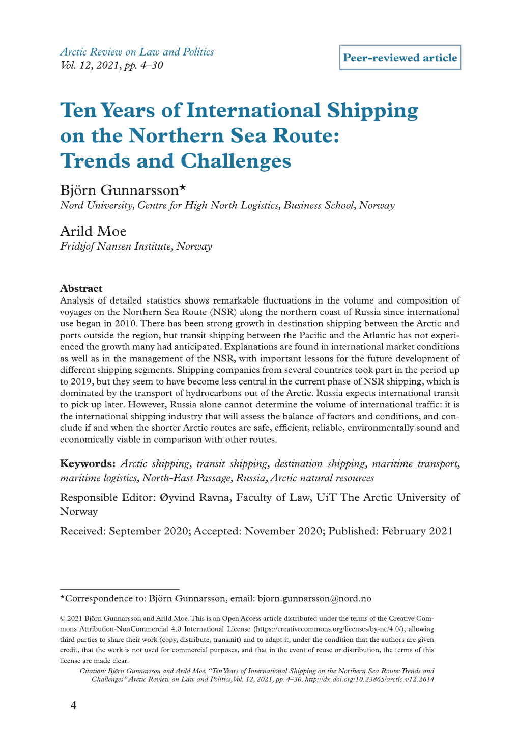 Ten Years of International Shipping on the Northern Sea Route