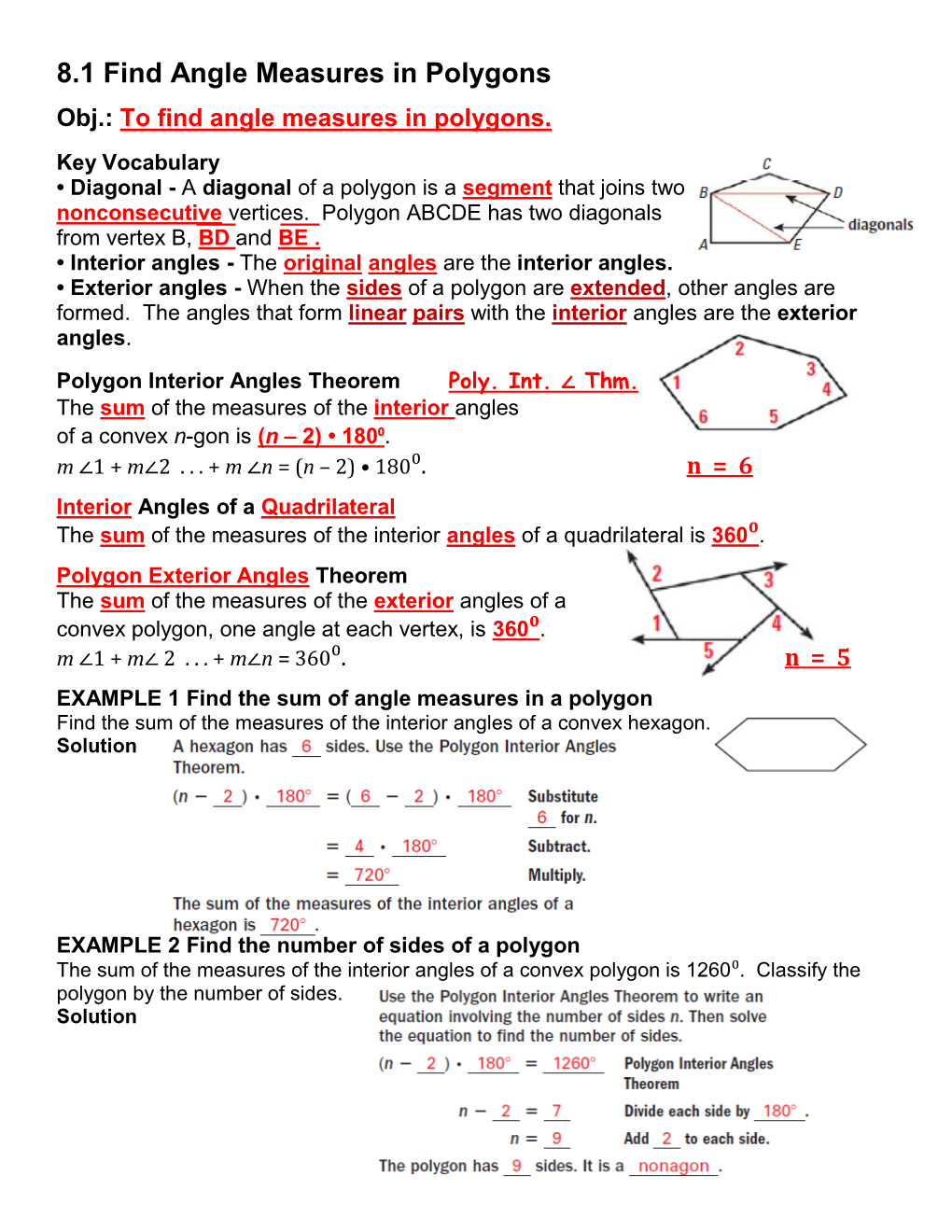 8.1 Find Angle Measures in Polygons