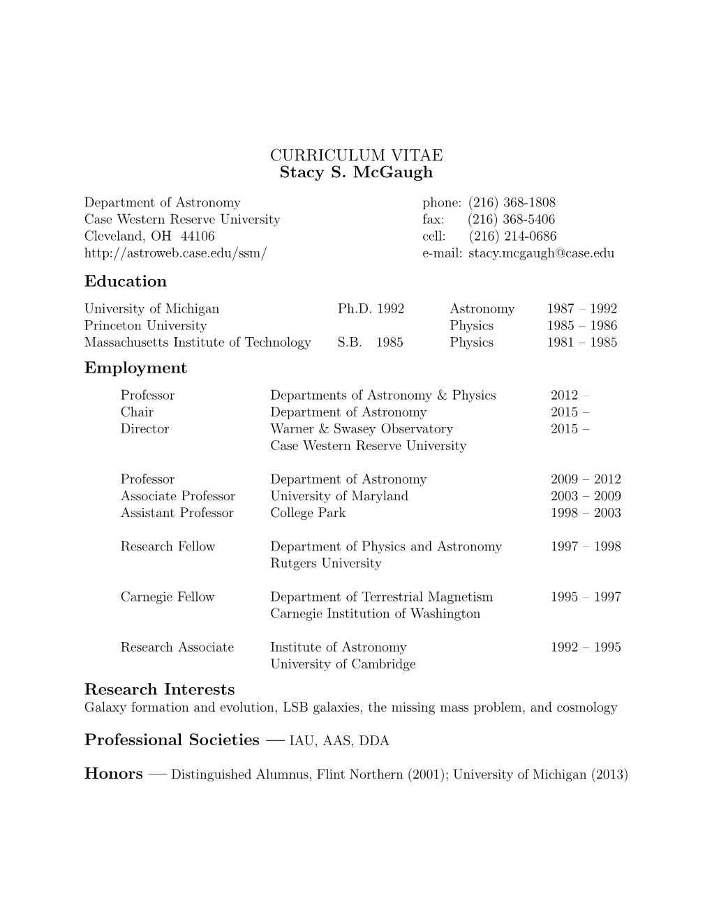 CURRICULUM VITAE Stacy S. Mcgaugh