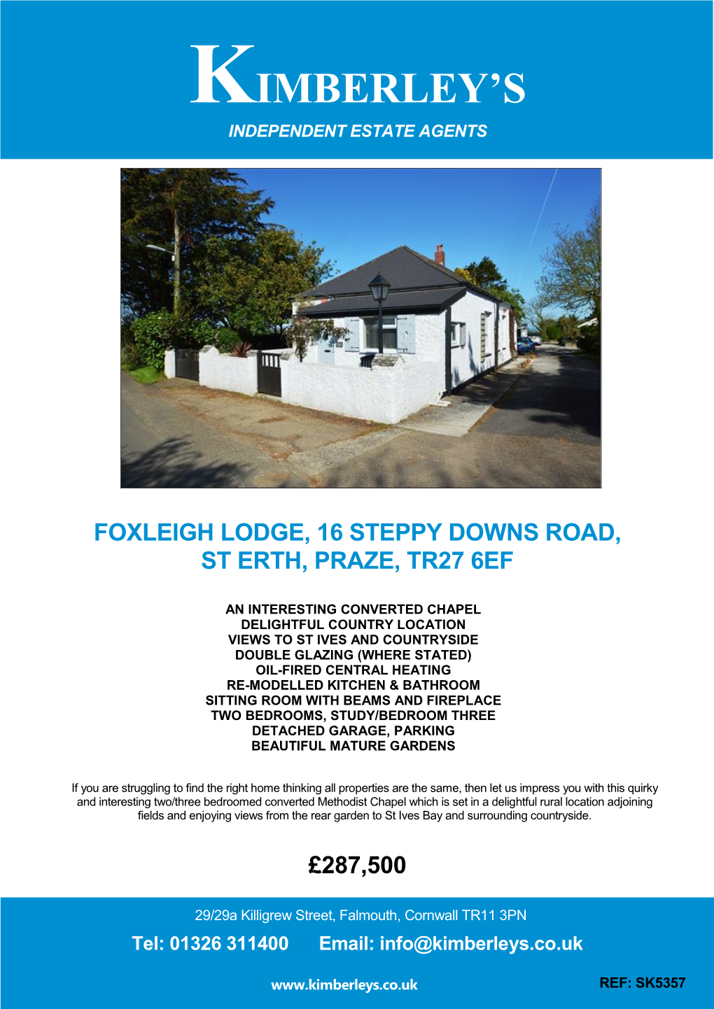 Foxleigh Lodge, 16 Steppy Downs Road, St Erth, Praze, Tr27 6Ef