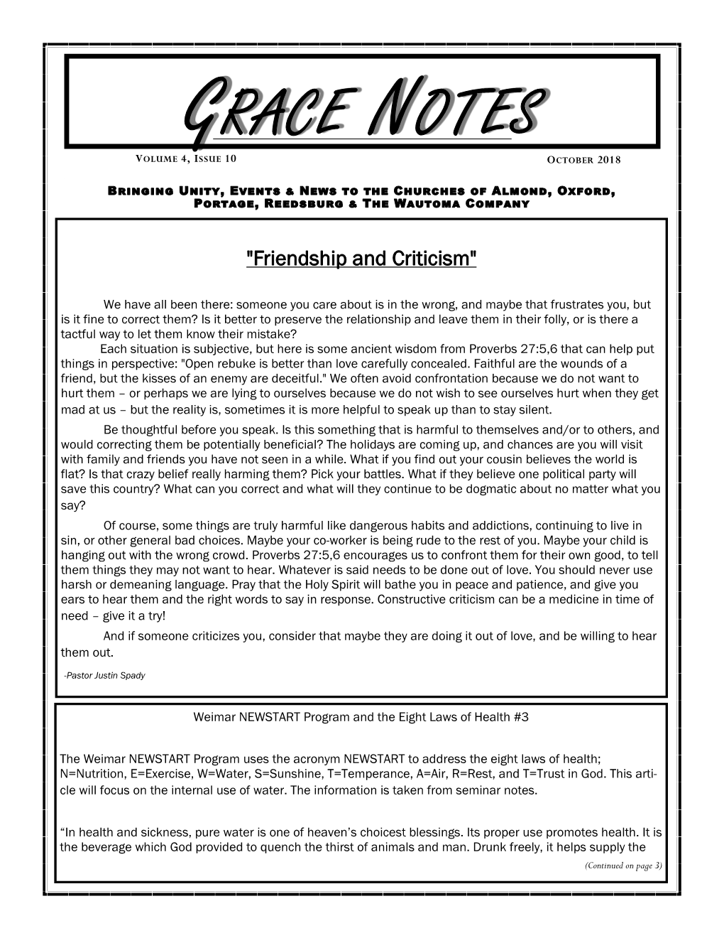 Grace Notes Volume 4, Issue 10 October 2018