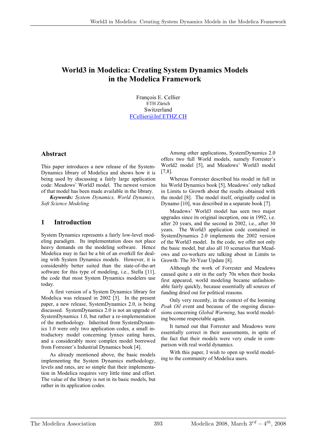 World3 in Modelica: Creating System Dynamics Models in the Modelica Framework