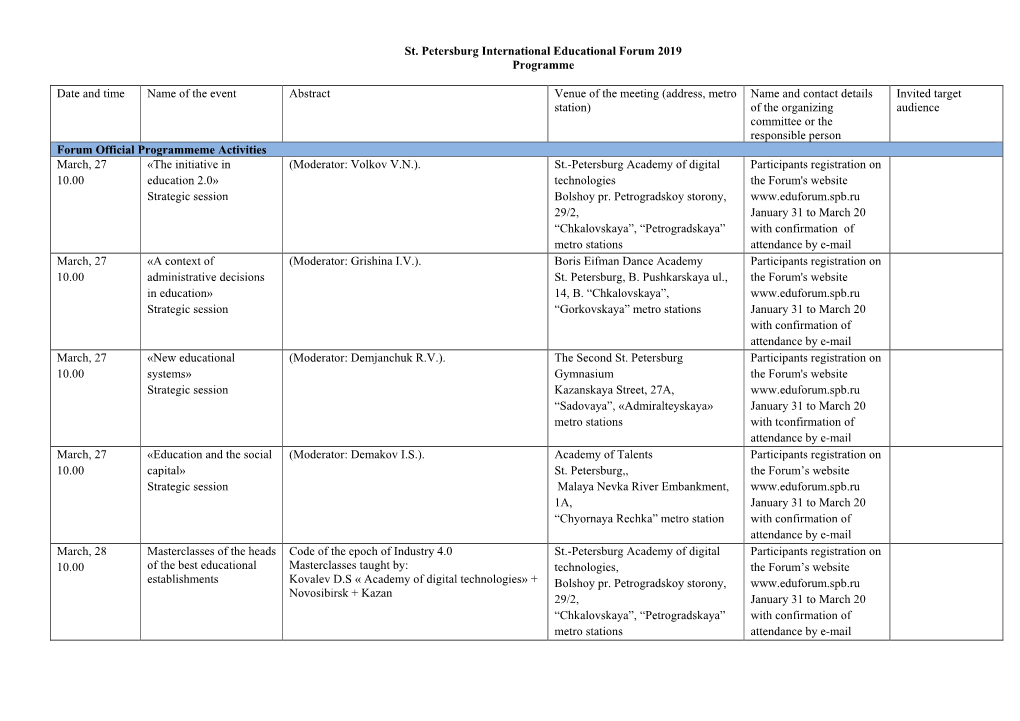 St. Petersburg International Educational Forum 2019 Programme