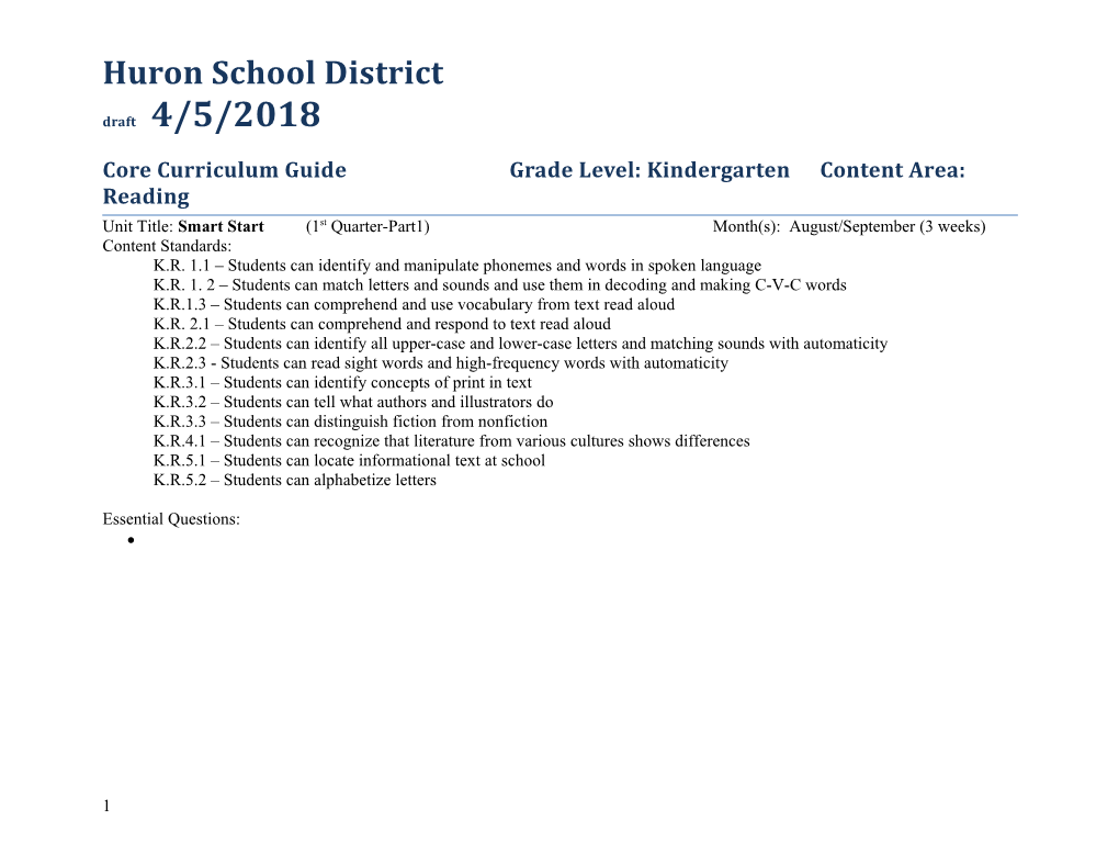 Huron School District Draft 1/17/2012