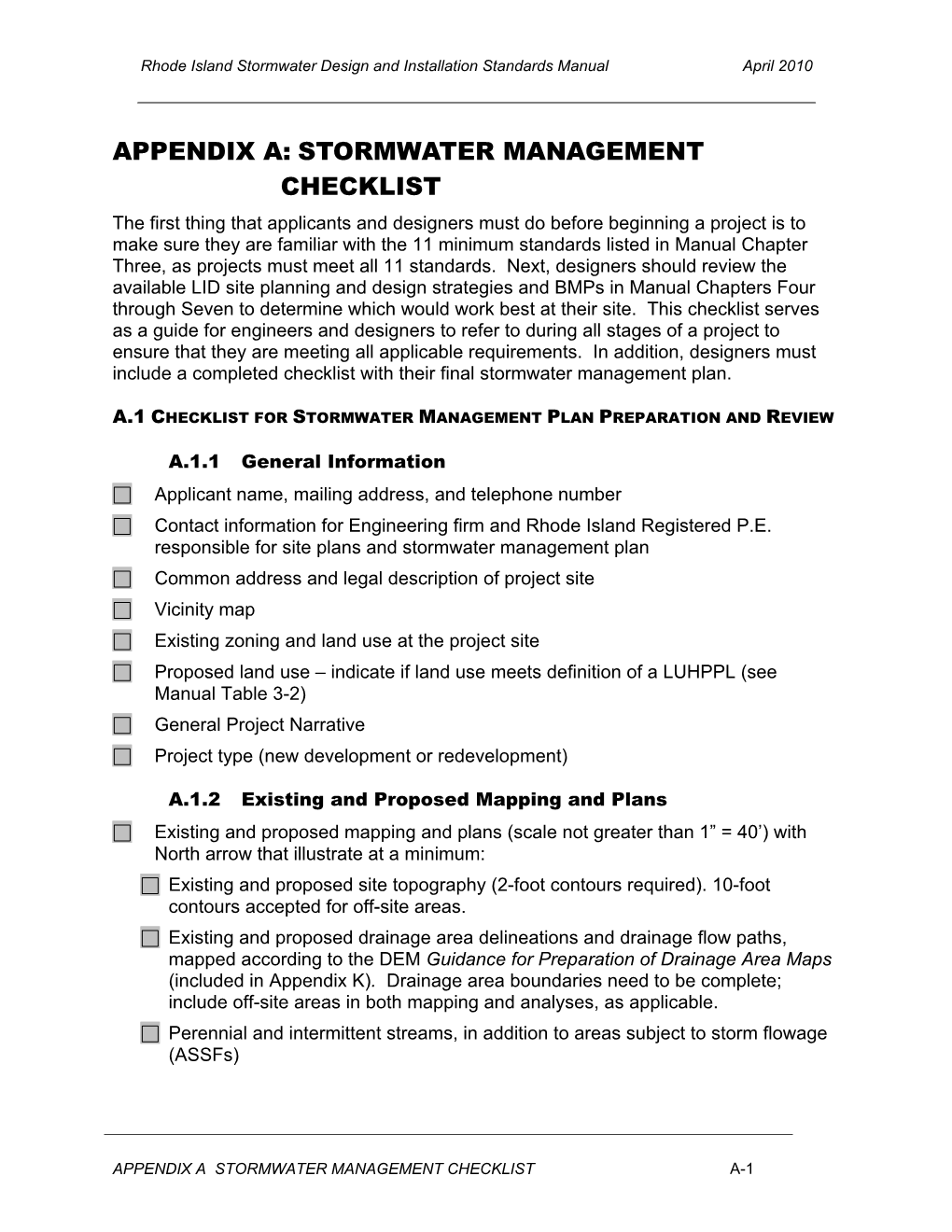 RI DEM/Water Resources- RI Stormwater Design and Installation Standards Manual