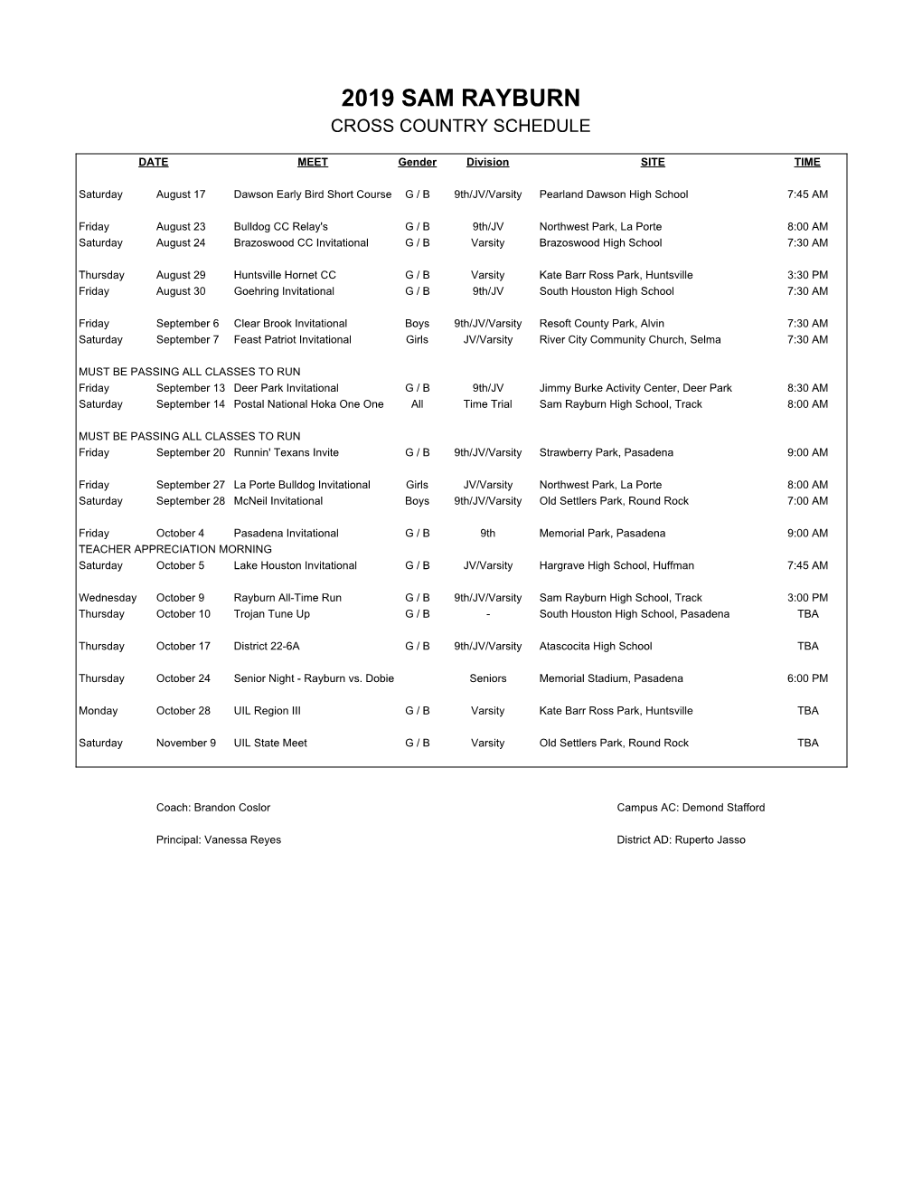 19 Cross Country Schedule (To Print)