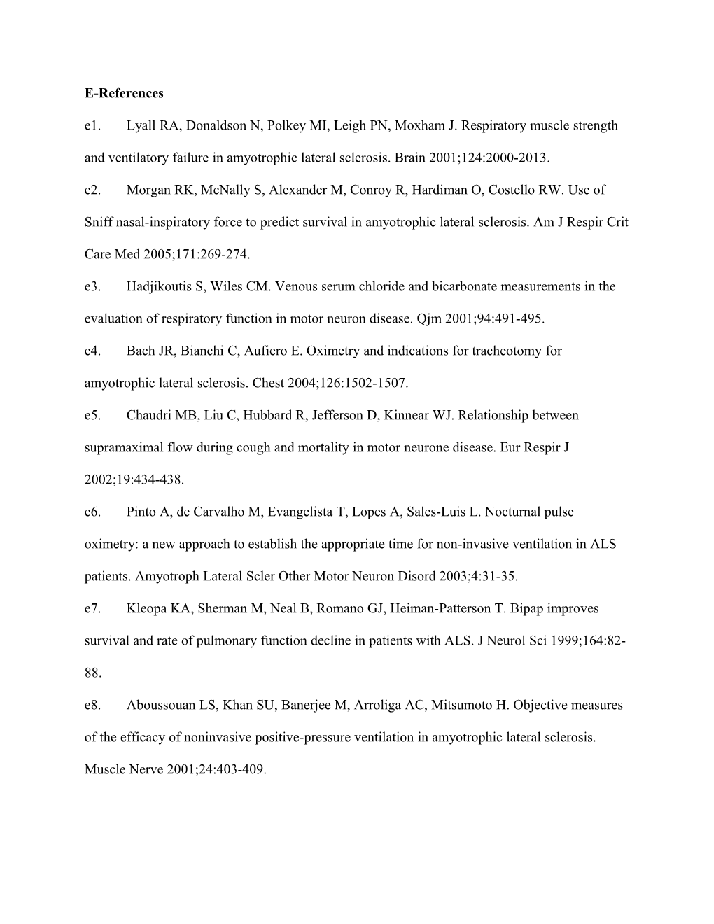 E1. Lyall RA, Donaldson N, Polkey MI, Leigh PN, Moxham J. Respiratory Muscle Strength And