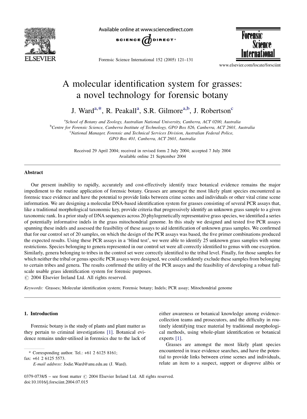 A Molecular Identification System for Grasses: a Novel Technology