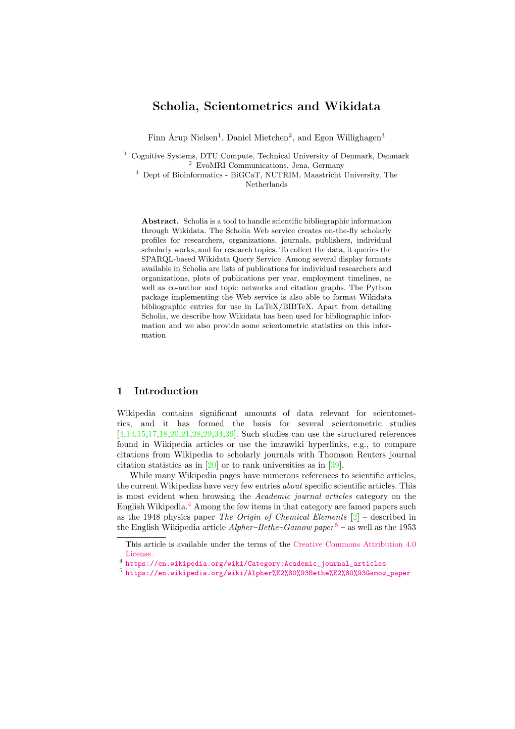 Scholia, Scientometrics and Wikidata