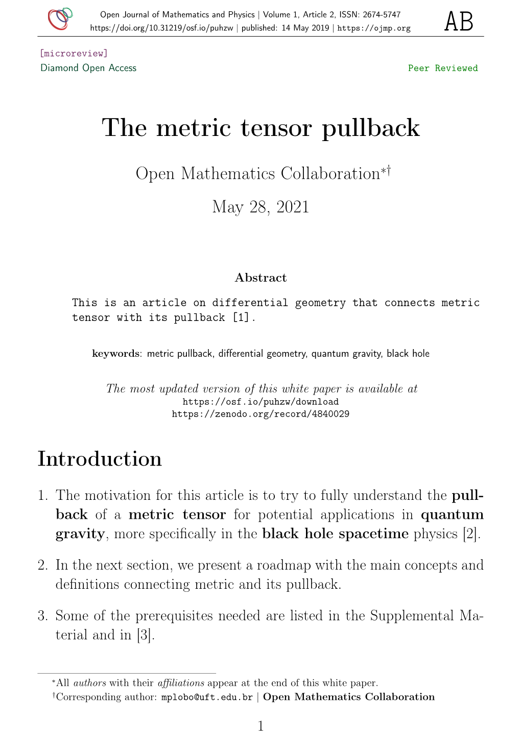 The Metric Tensor Pullback