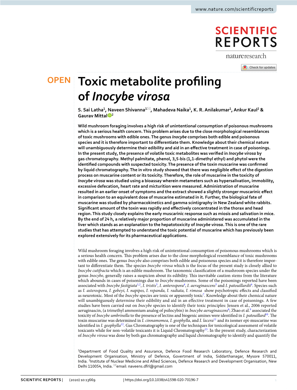 Toxic Metabolite Profiling of Inocybe Virosa