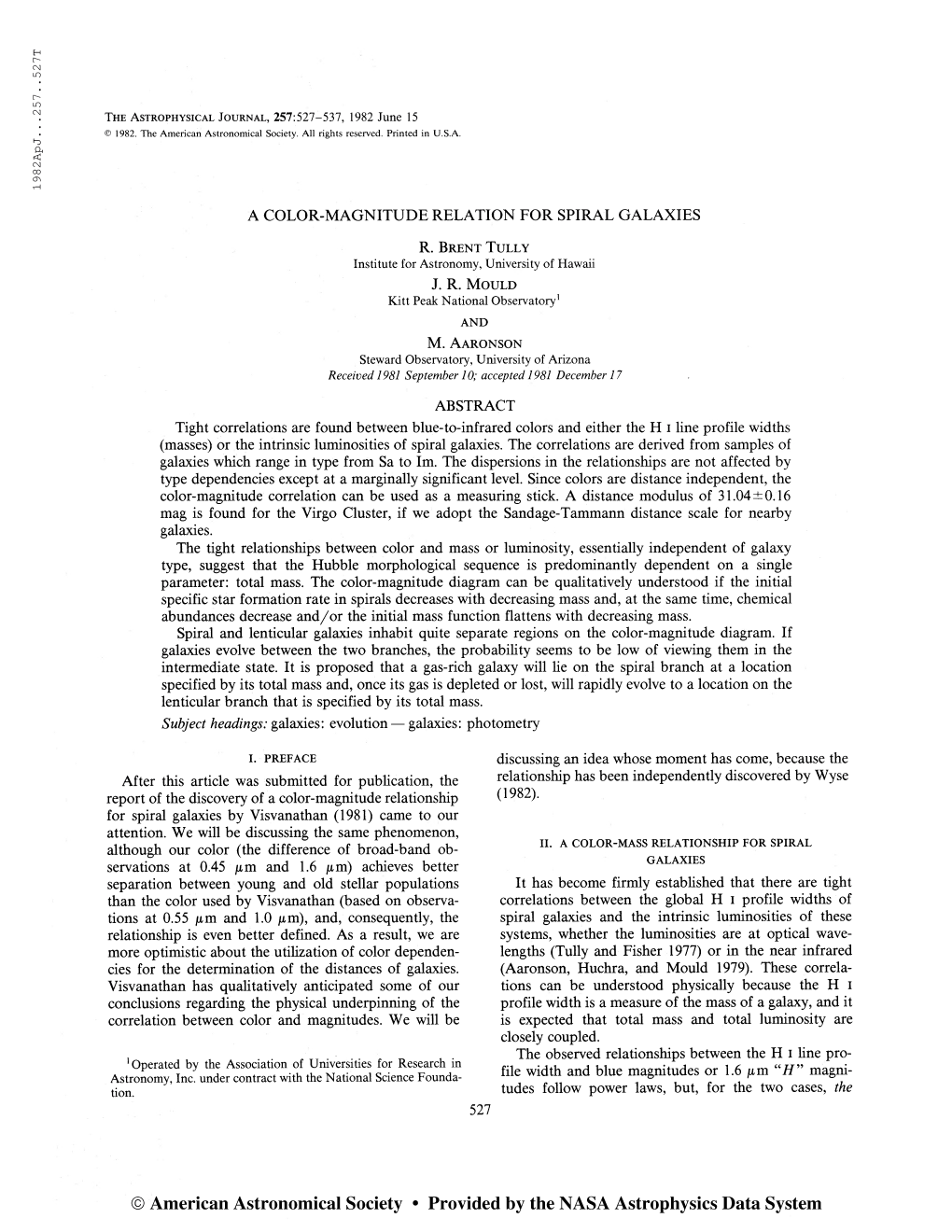 1982Apj. . .257. .527T the Astrophysical Journal, 257:527-537