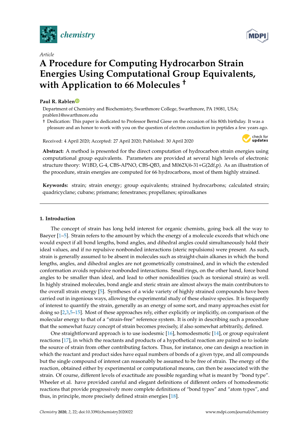 A Procedure for Computing Hydrocarbon Strain Energies Using Computational Group Equivalents, † with Application to 66 Molecules