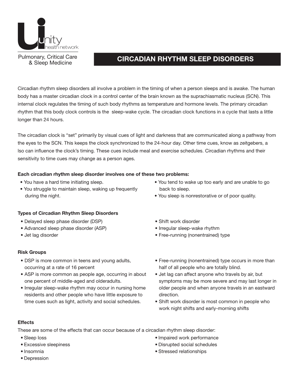 Circadian Rhythm Sleep Disorders &
