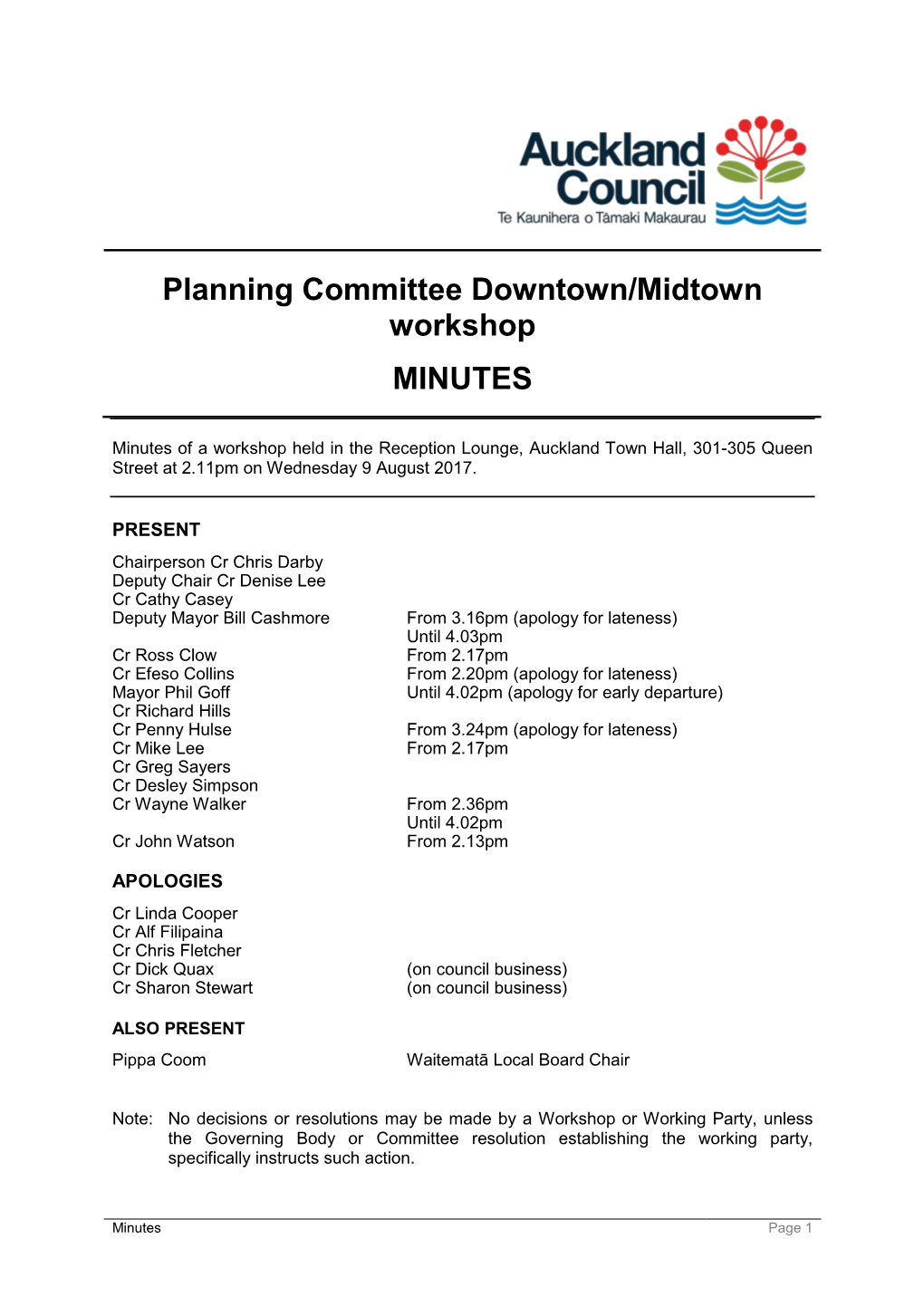 Planning Committee Meeting Held on 5/09/2017