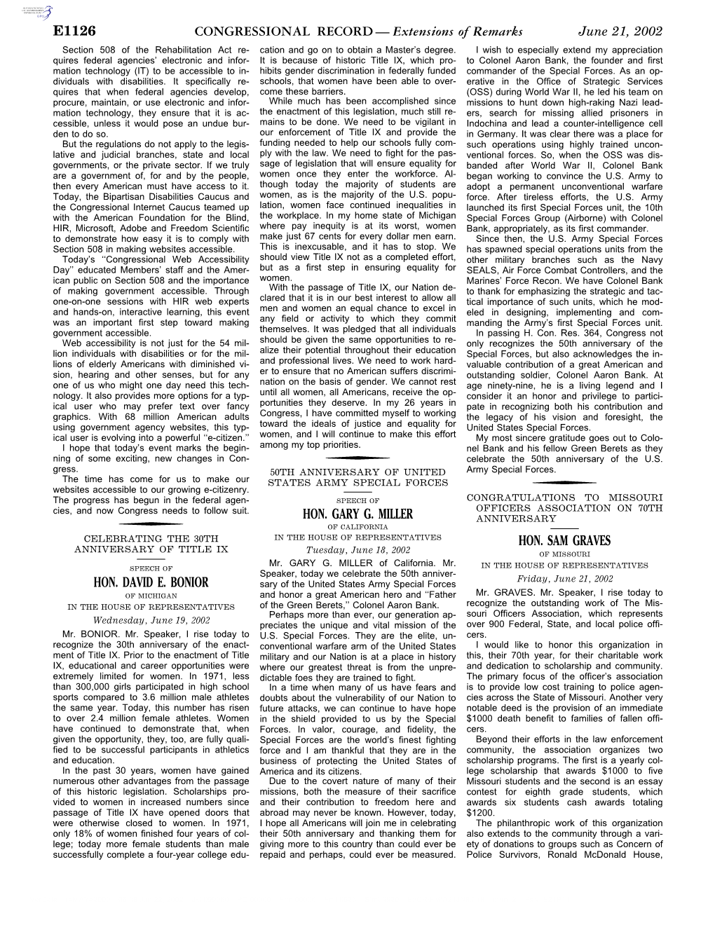 CONGRESSIONAL RECORD— Extensions of Remarks E1126 HON