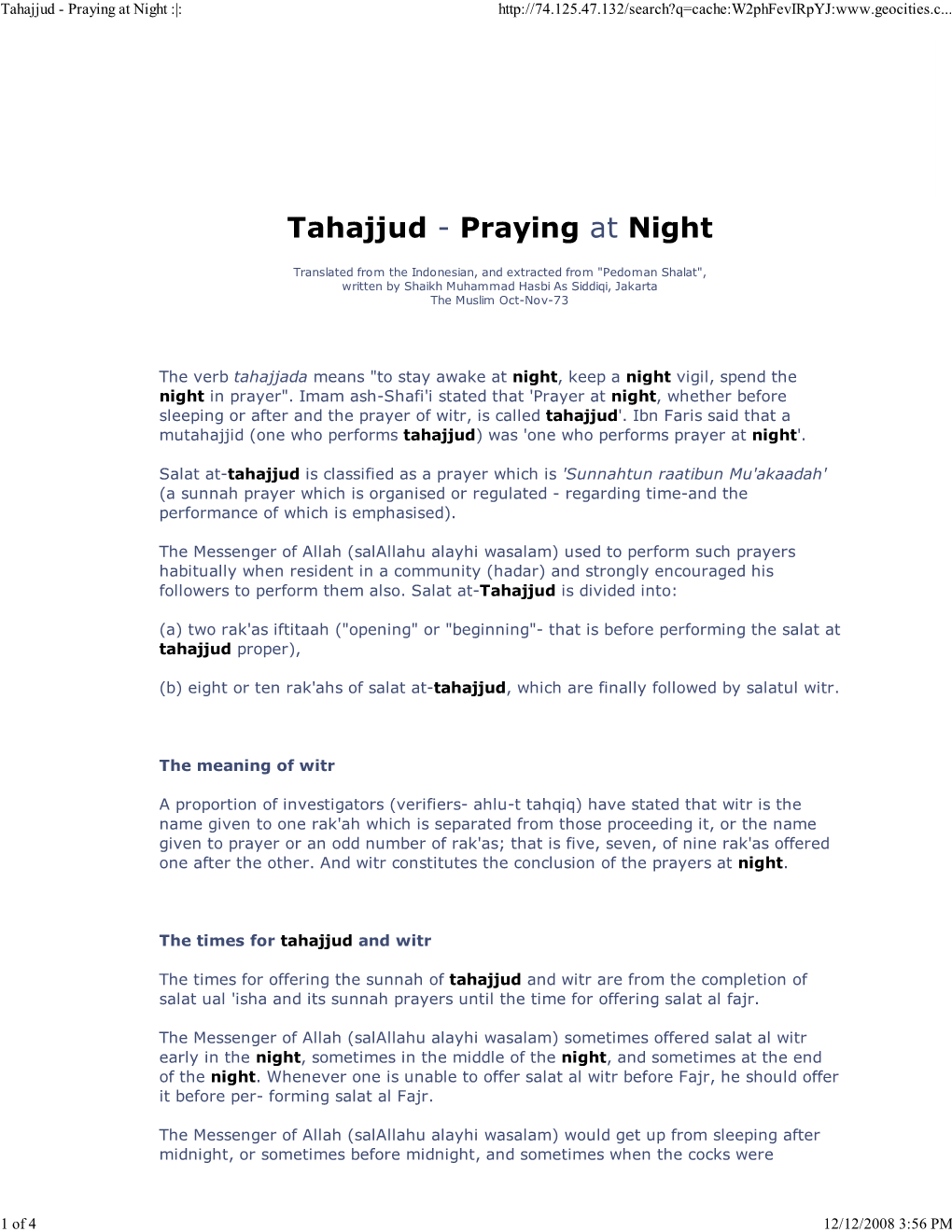Tahajjud - Praying at Night :|