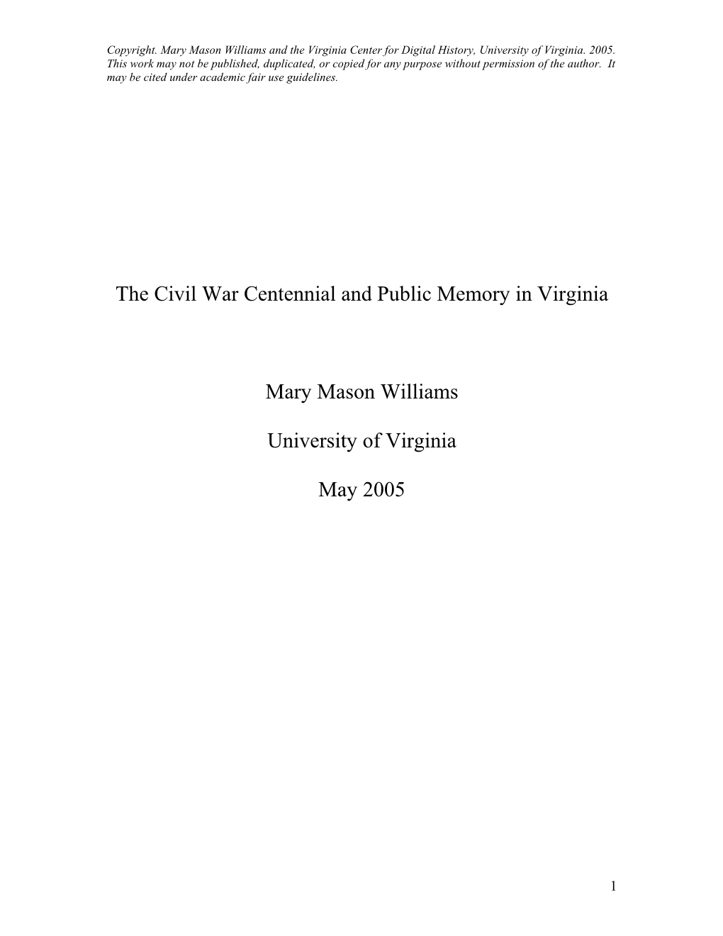 The Civil War Centennial and Public Memory in Virginia