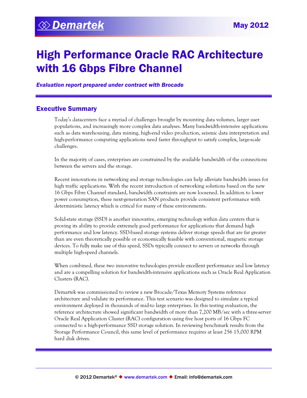 High Performance Oracle RAC Architecture with 16 Gbps Fibre Channel