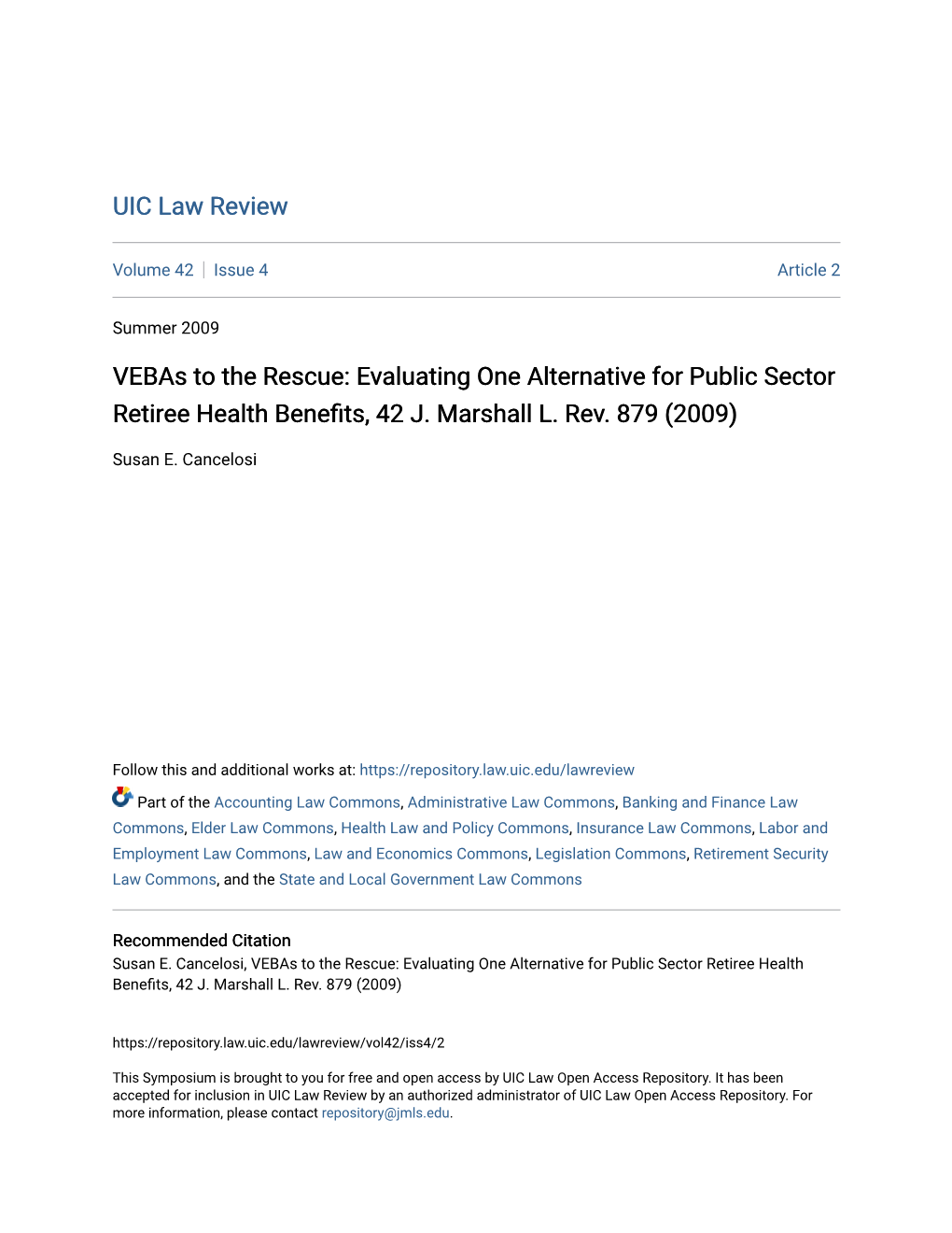 Vebas to the Rescue: Evaluating One Alternative for Public Sector Retiree Health Benefits, 42 J