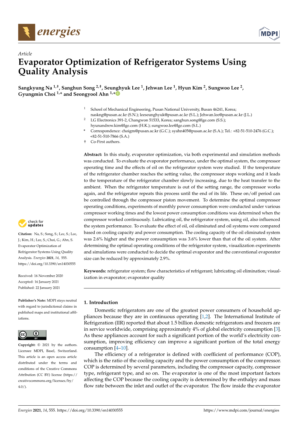 Evaporator Optimization of Refrigerator Systems Using Quality Analysis