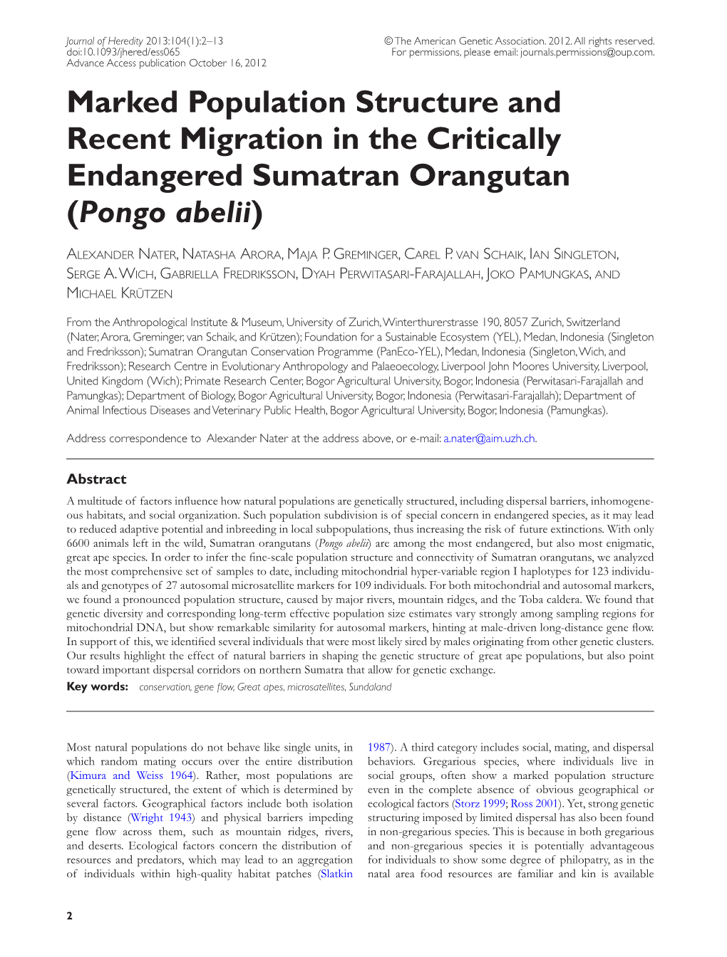 Marked Population Structure and Recent Migration in the Critically