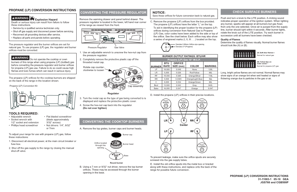 Propane (Lp) Conversion Instructions Converting