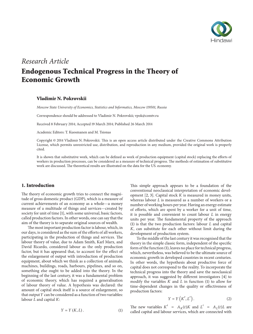 Endogenous Technical Progress in the Theory of Economic Growth