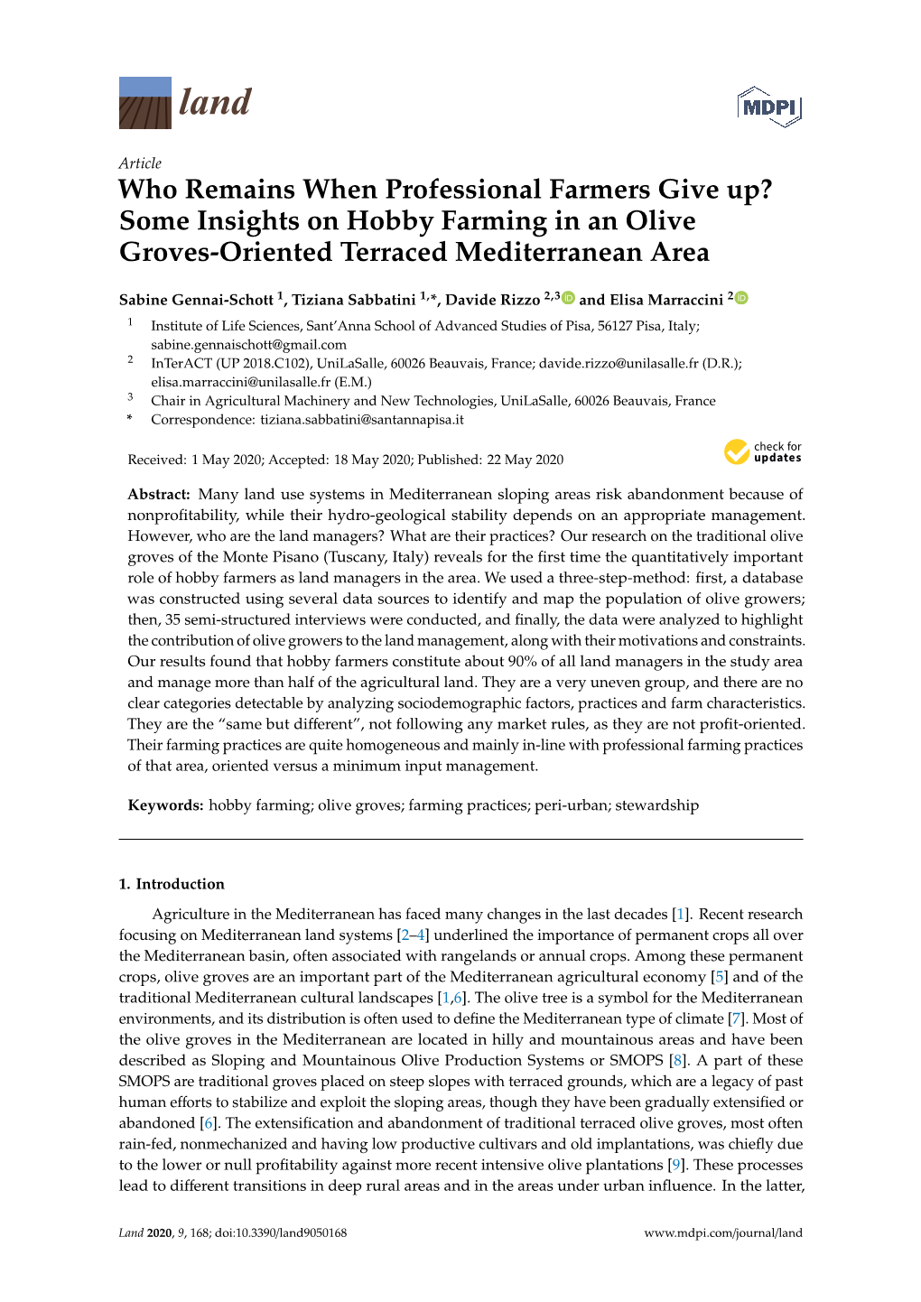 Some Insights on Hobby Farming in an Olive Groves-Oriented Terraced Mediterranean Area