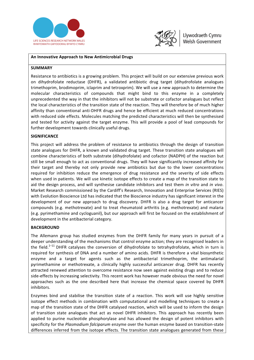 An Innovative Approach to New Antimicrobial Drugs SUMMARY