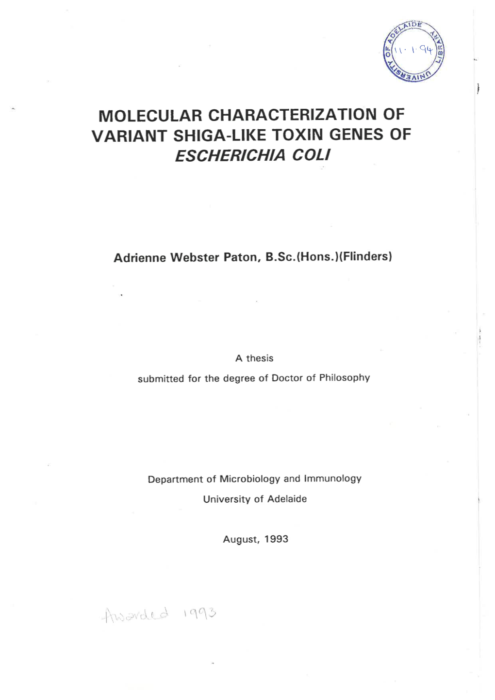 Molecular Characterization of Variant Shiga-Like Toxin Genes Of