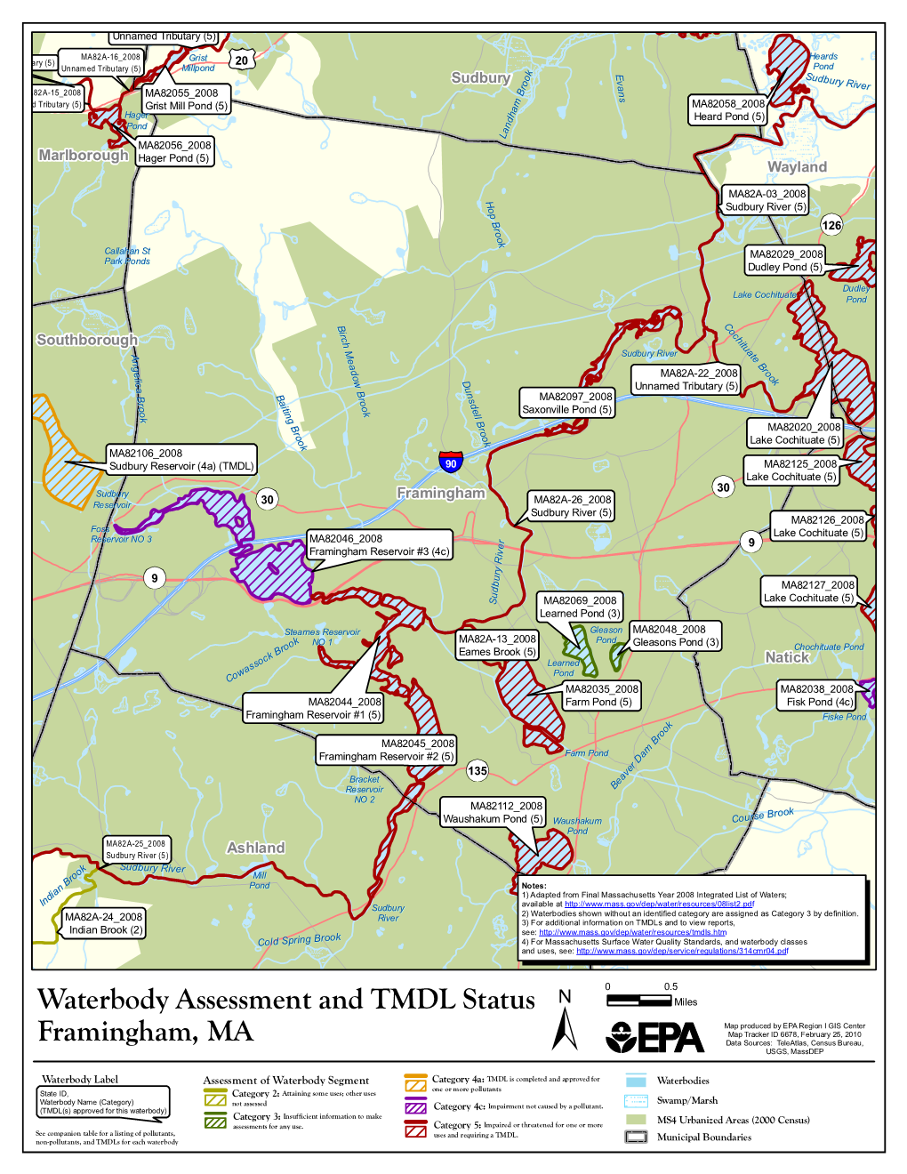 Framingham, MA Waterbody Assessment, 305(B)/303(D), And