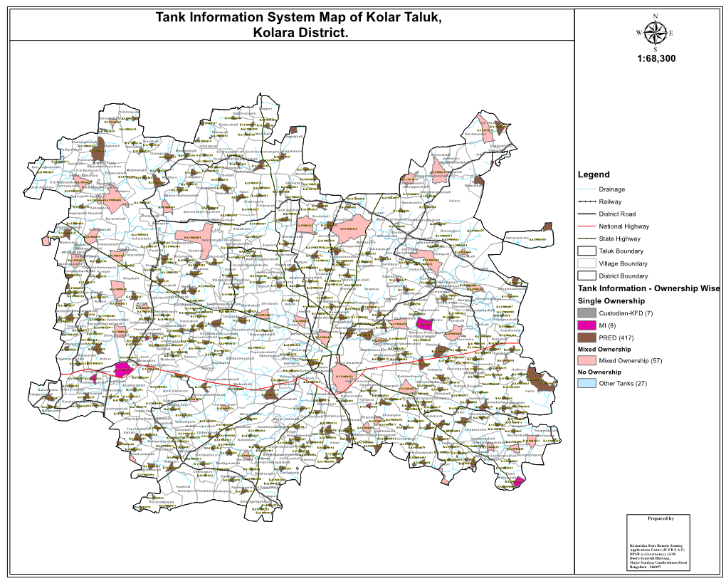 Tank Information System Map of Kolar Taluk, Kolara District. Μ 1:68,300