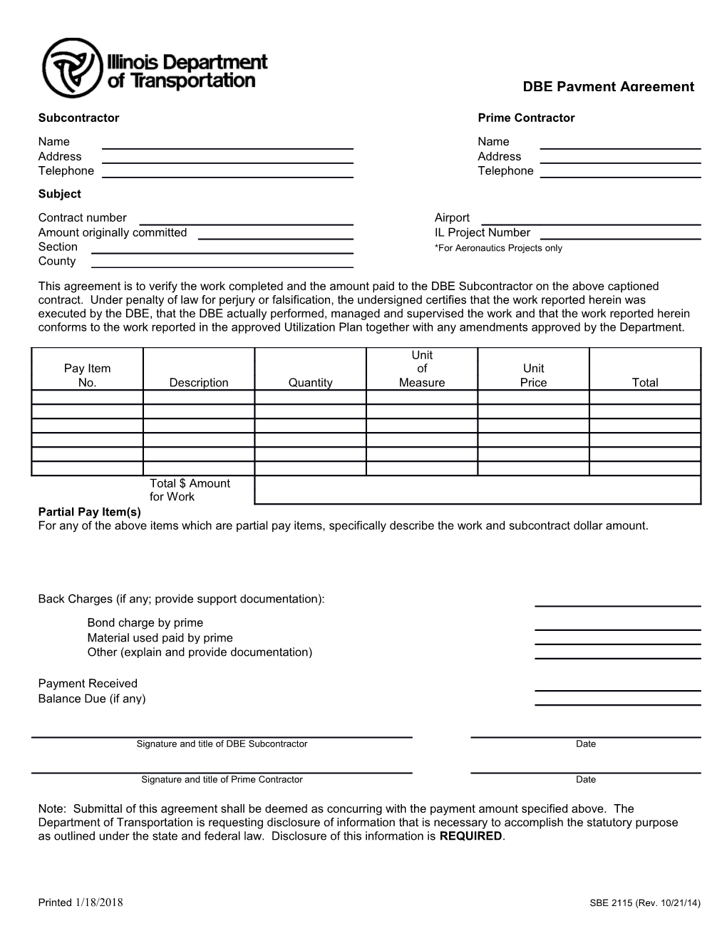 DBE Payment Agreement