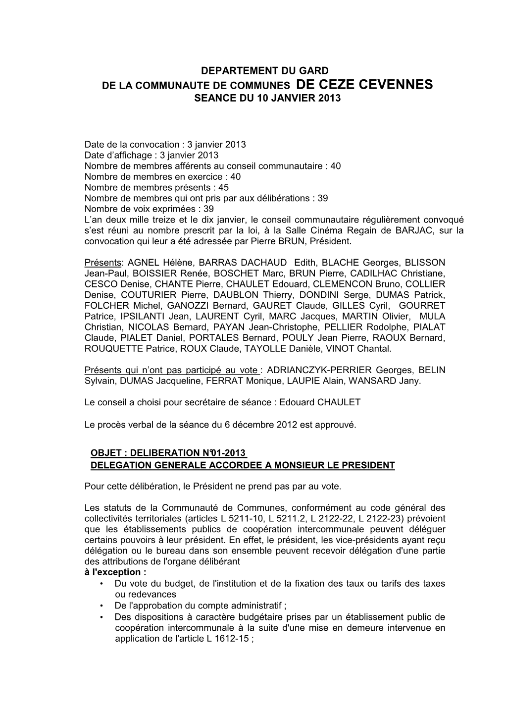 Pv 01 Conseil Du 10 Janvier 2013