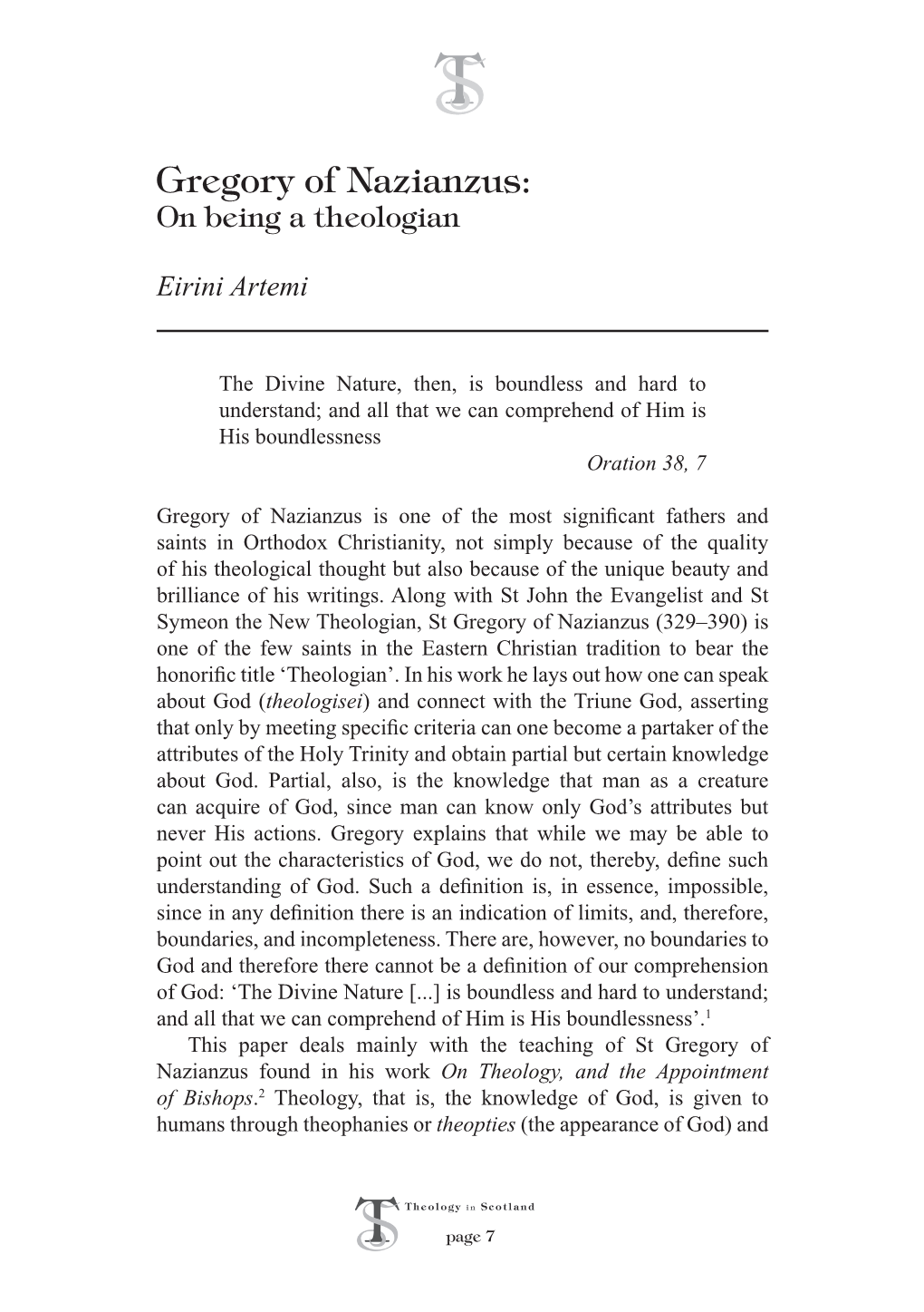 Gregory of Nazianzus: on Being a Theologian