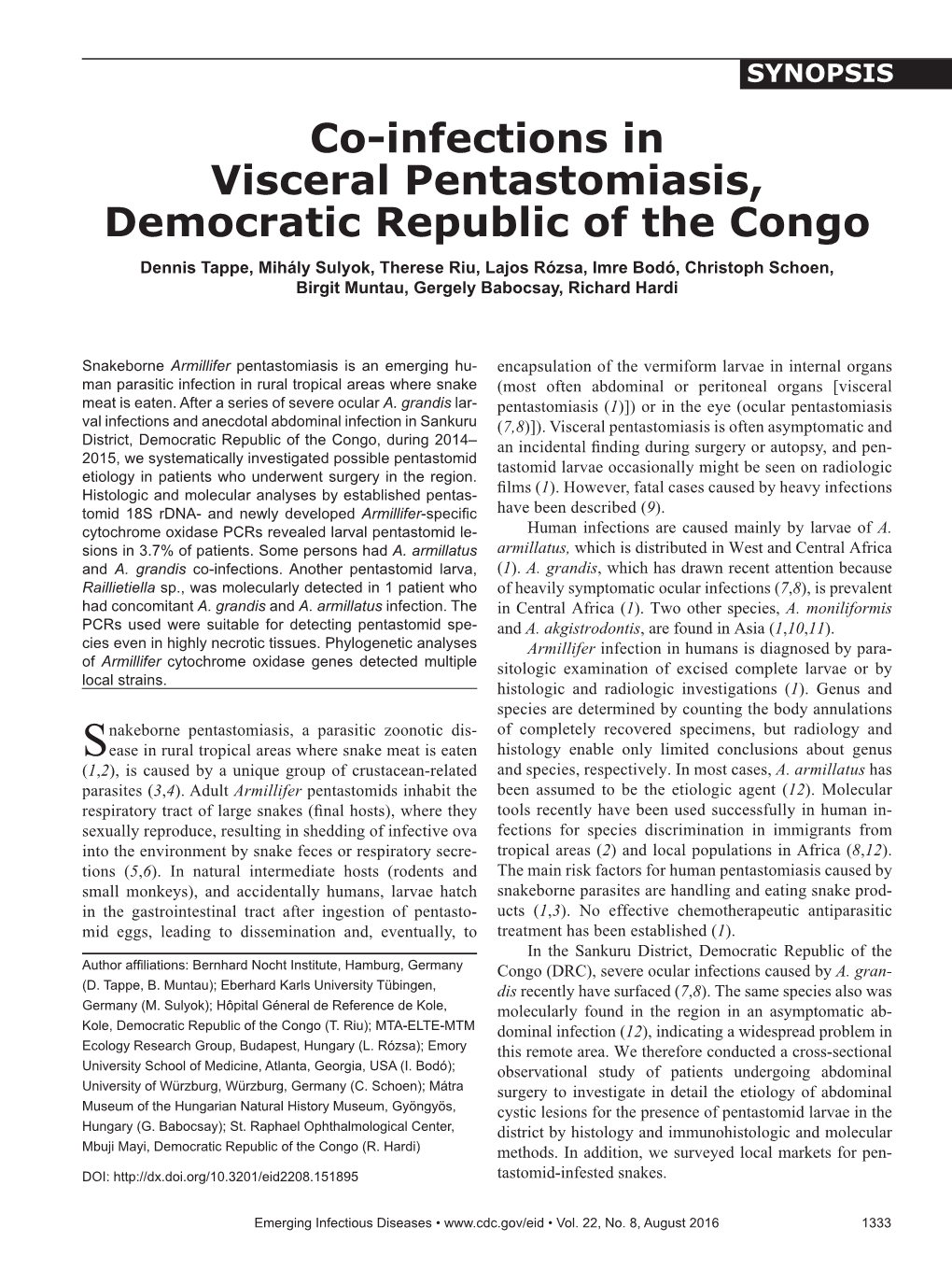 Co-Infections in Visceral Pentastomiasis, Democratic
