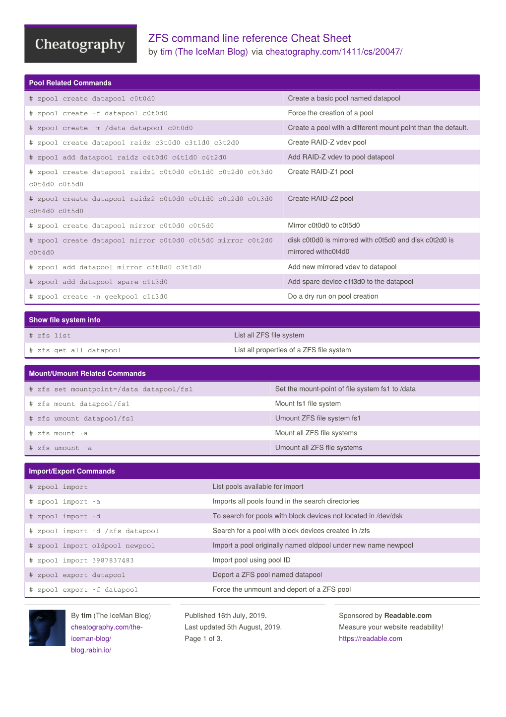 ZFS Command Line Reference Cheat Sheet by the Iceman Blog