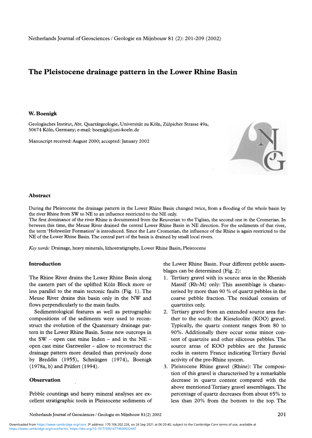 The Pleistocene Drainage Pattern in the Lower Rhine Basin