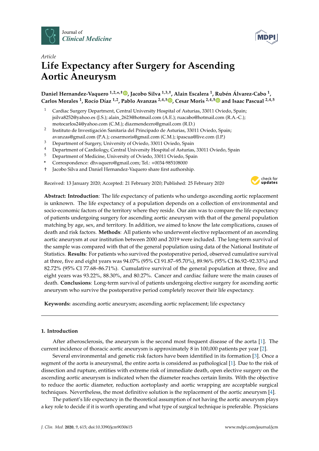 Life Expectancy After Surgery for Ascending Aortic Aneurysm