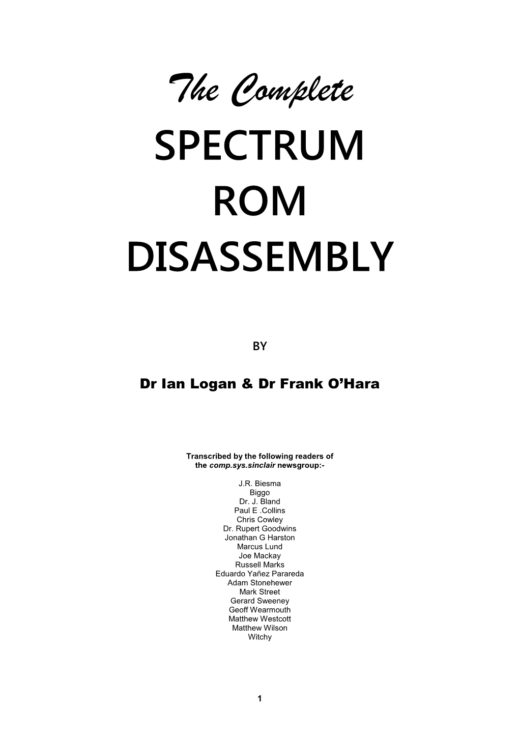 The Complete SPECTRUM ROM DISASSEMBLY