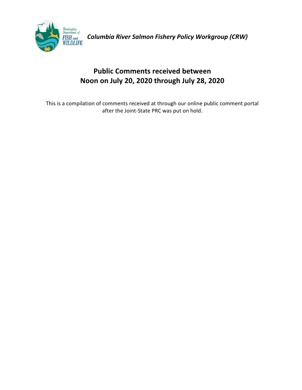 Public Comment Received from Noon on July 20, 2020 Through