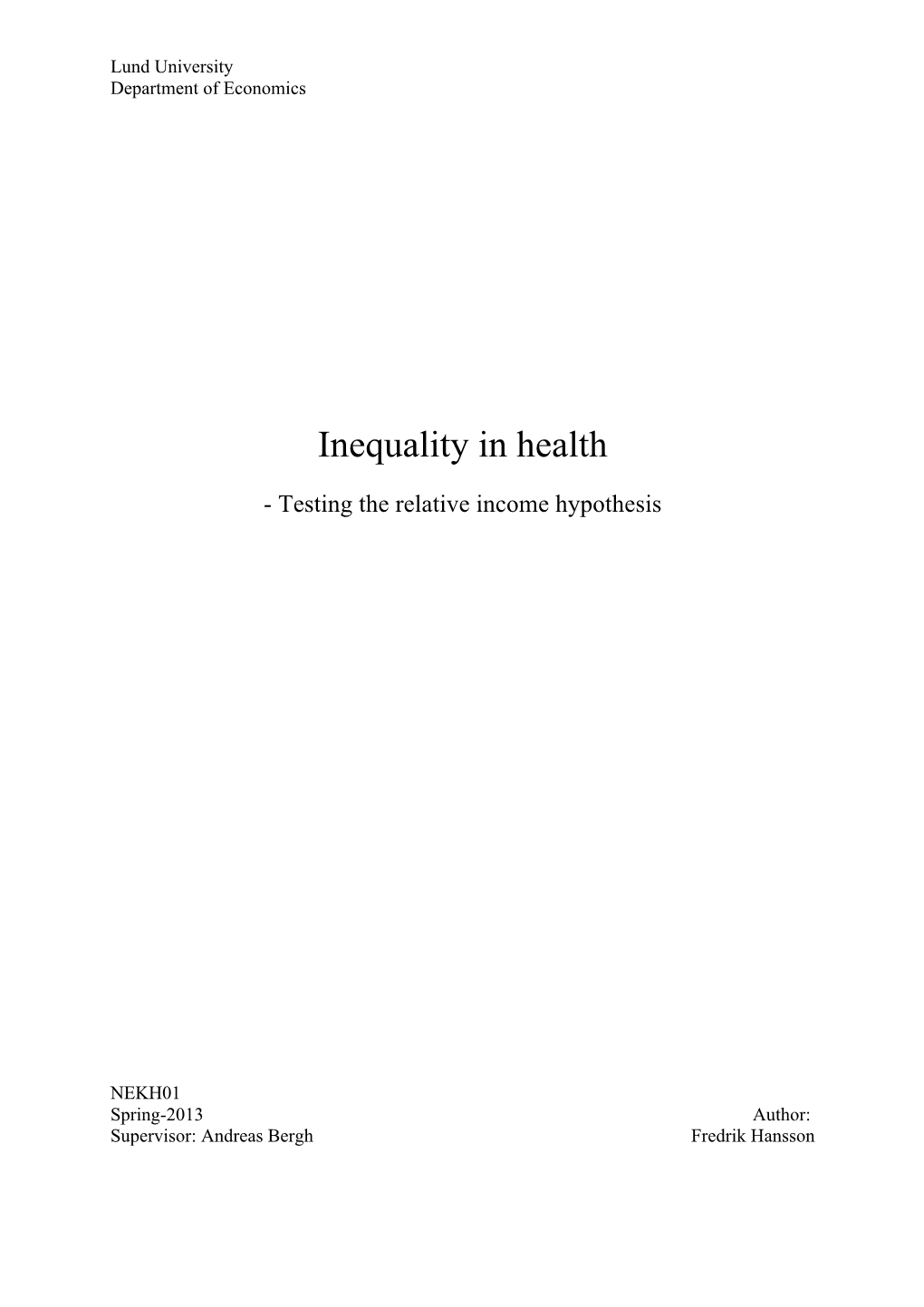 Inequality in Health