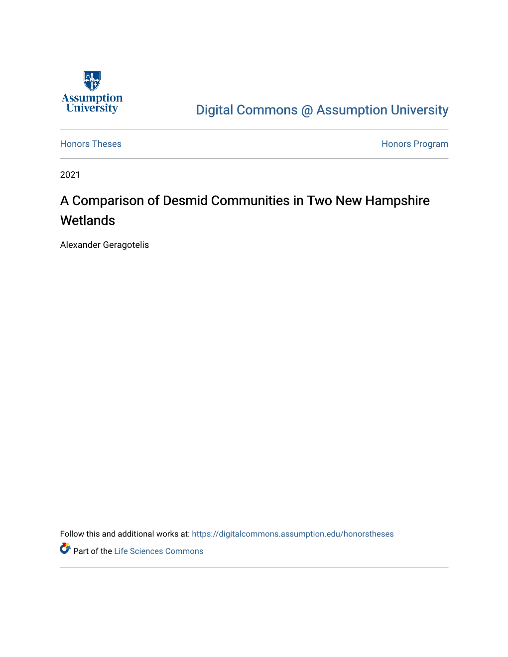 A Comparison of Desmid Communities in Two New Hampshire Wetlands