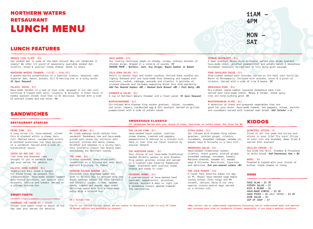 Lunch Menu Mon - Sat Lunch Features