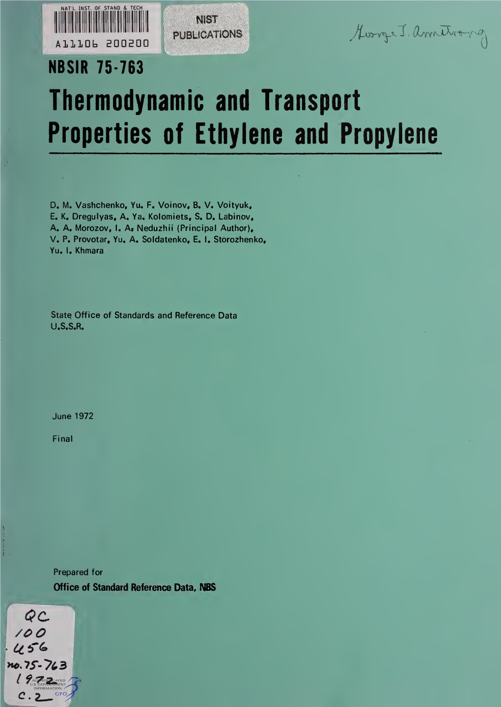 Thermodynamic and Transport Properties of Ethylene and Propylene