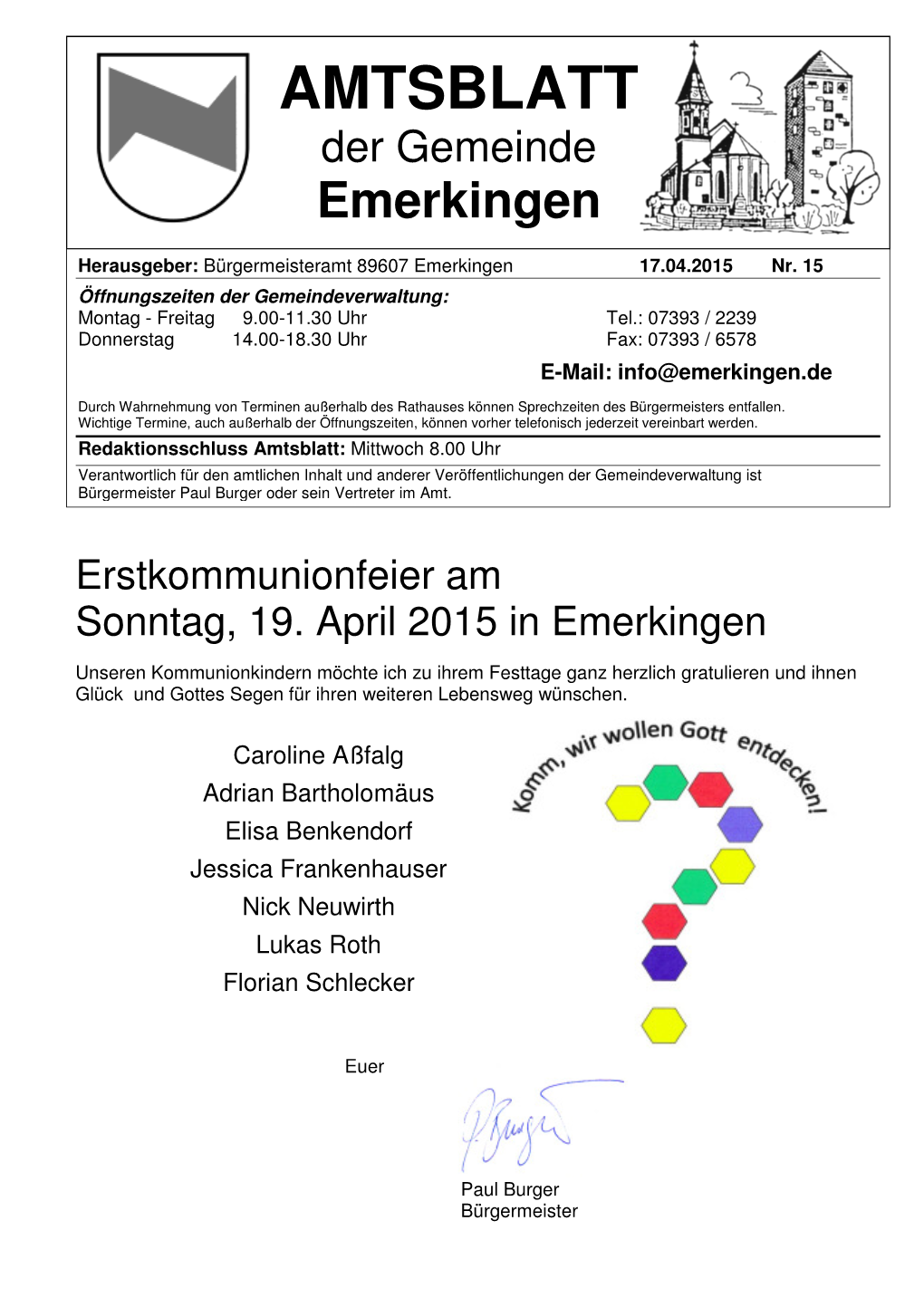 AMTSBLATT Der Gemeinde Emerkingen