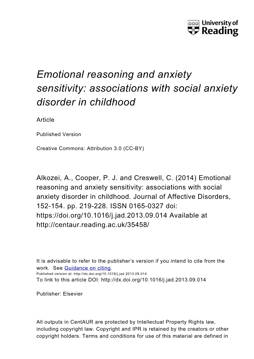 Associations with Social Anxiety Disorder in Childhood