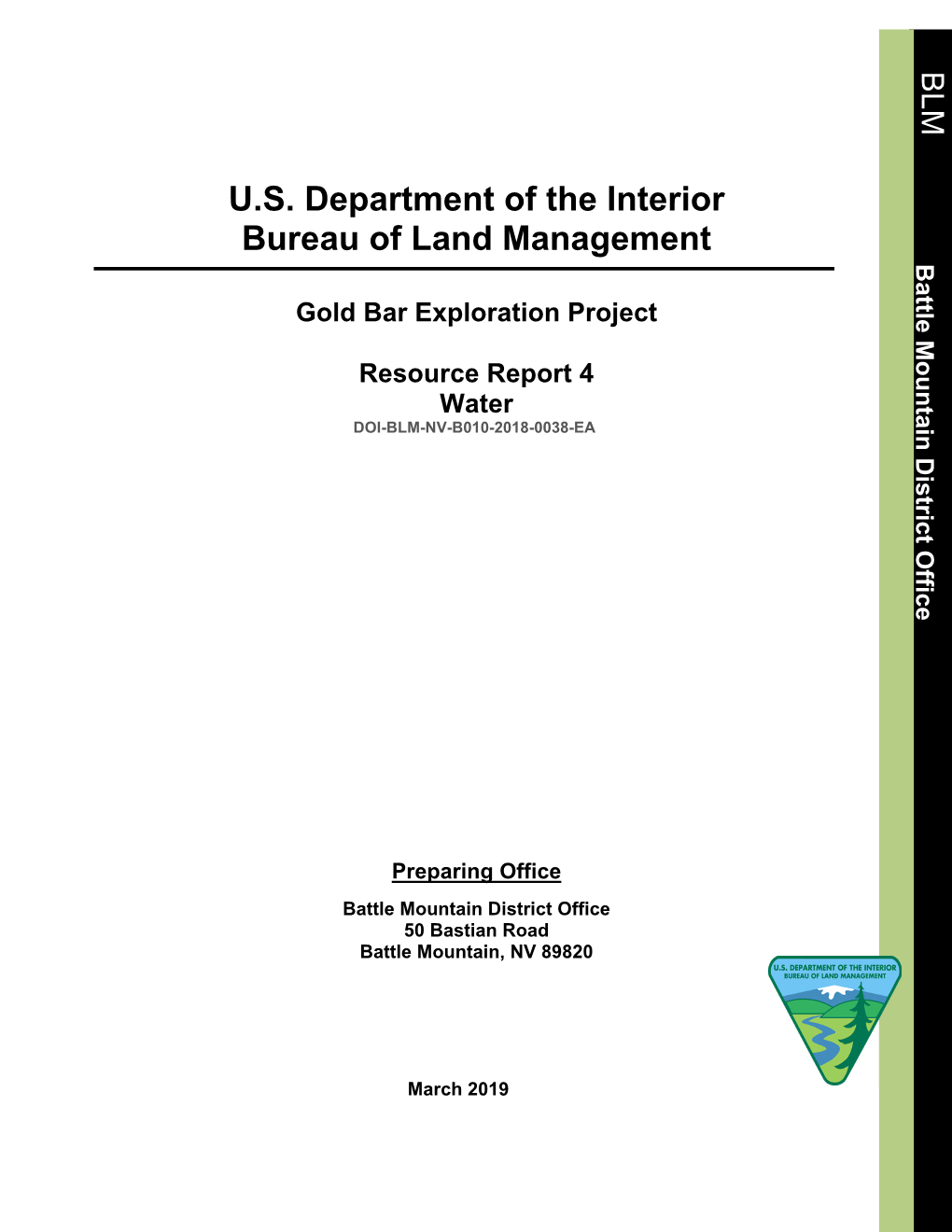 U.S. Department of the Interior Bureau of Land Management Battle Mountain District Office