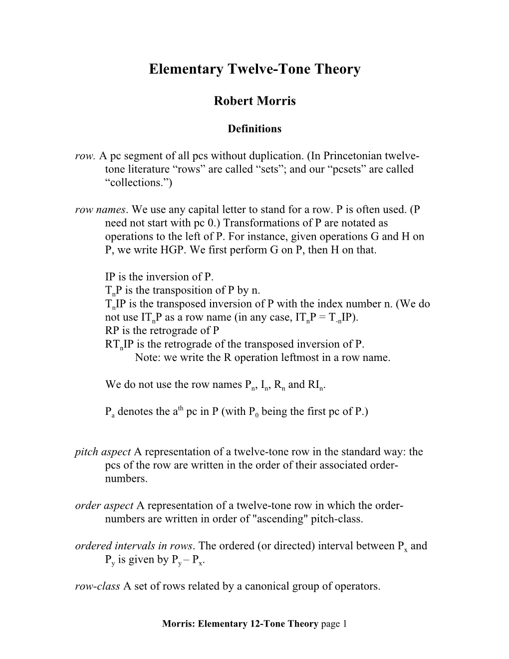 Elementary Twelve-Tone Theory